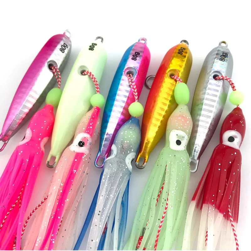 40g 60g 80g 100g 120g 150g 180g 200g Luminous Jigging Lures Deep Sea Fishing Bait Squid Octopus Skirt Hooks Slow Jig Lure