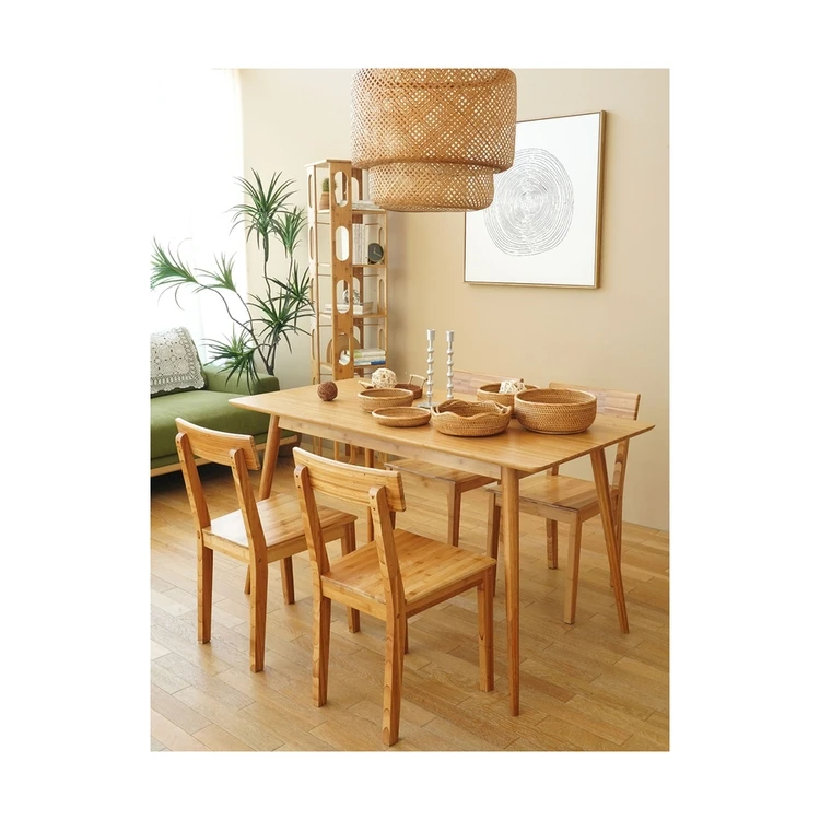 New Design Fashion Dining Table Retro Bamboo Wooden Dining Table And Chair Set