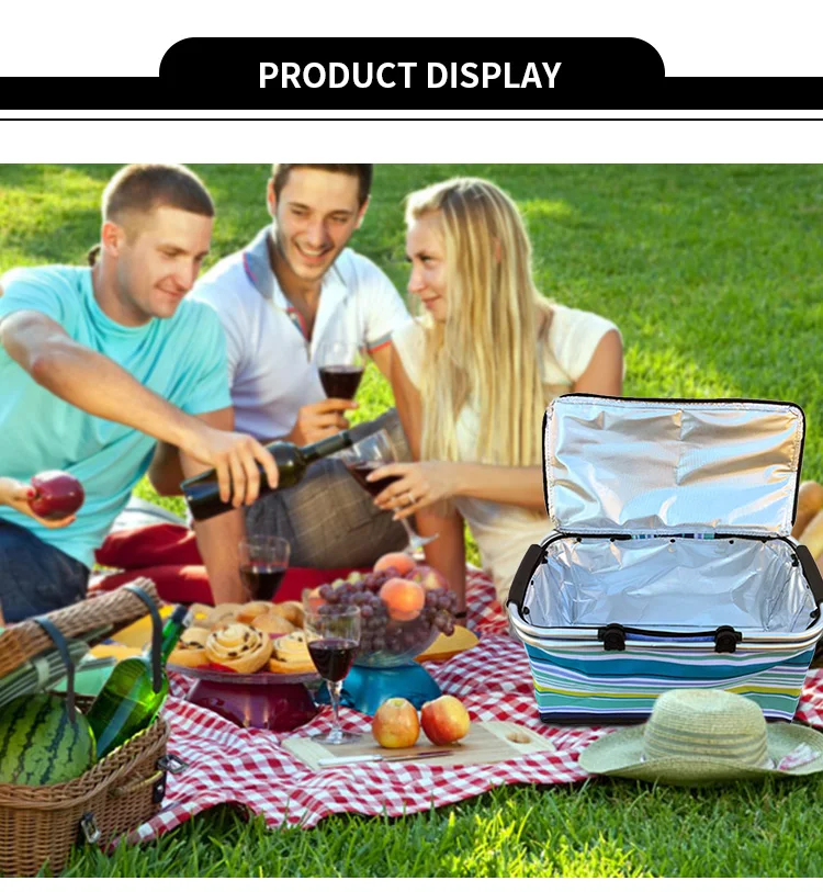 Customizable logo Waterproof Large Capacity Cooler Lunch Bag Storage Box Tote Insulated Thermal Picnic Basket