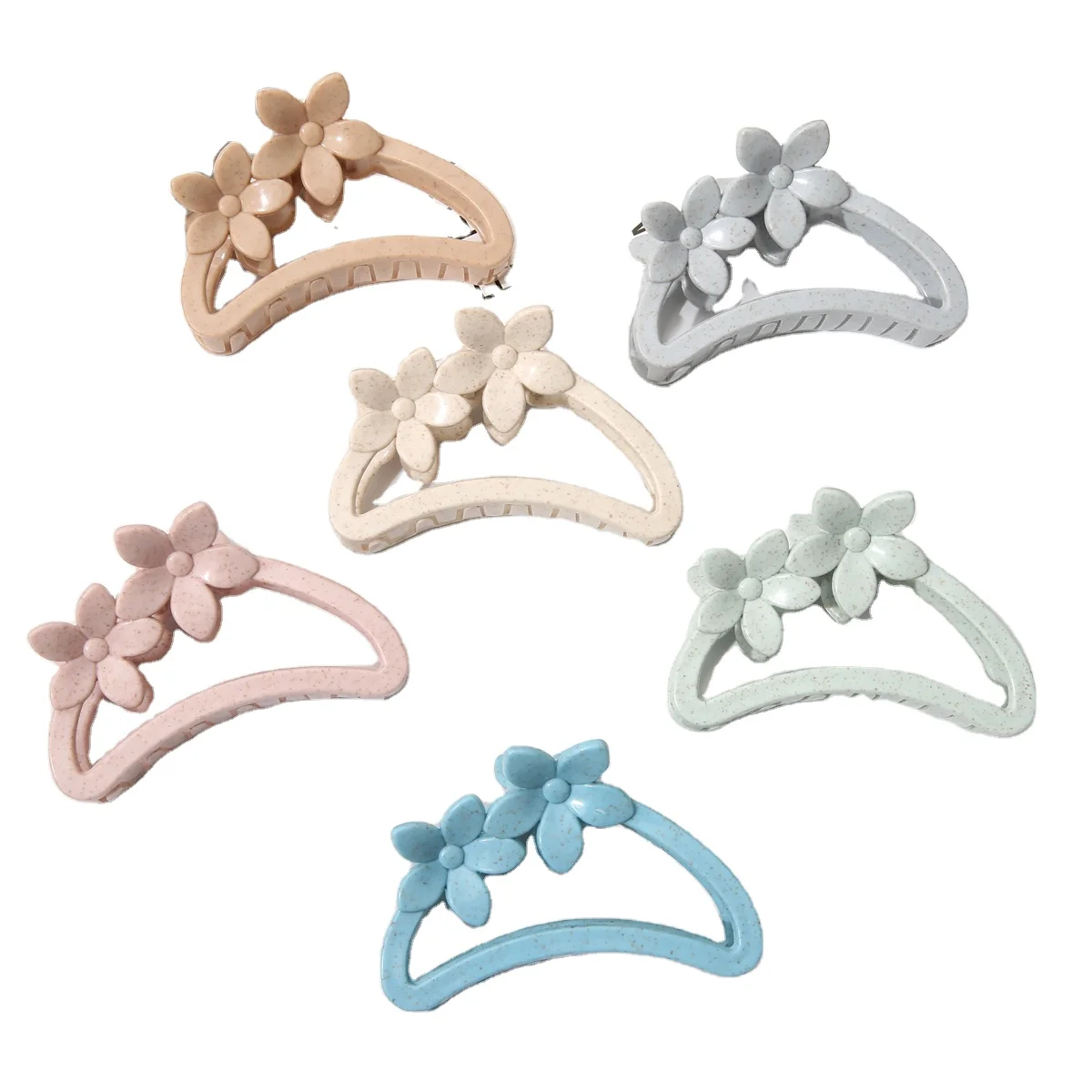 New Women Cute Hollow Macaron Candy Color 9cm Wheat Straw Hair Claws with Elegant Flowers