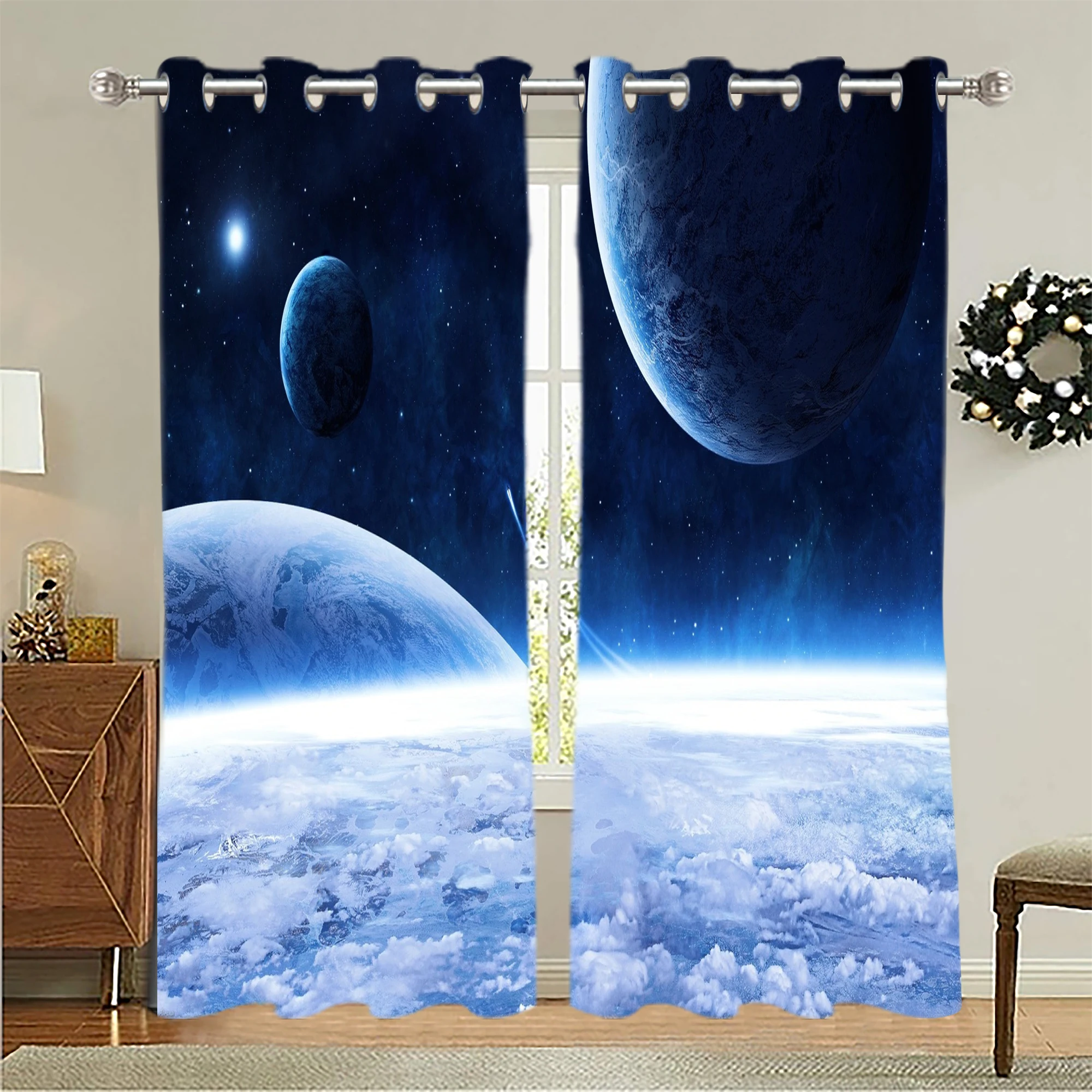 Universe Curtains Room Darkening Window Panel Set for bedroom Space Galaxy Printing