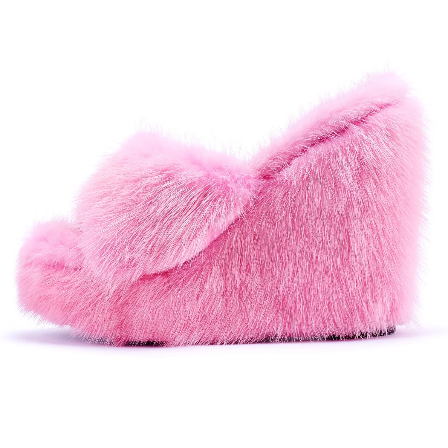 Enmayer new arrival ladies sexy high heels luxury ladies mink slippers platform mules high quality wedge slippers