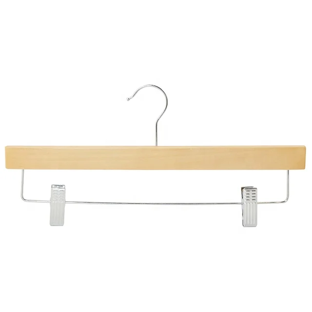 2021 Hot Solid Wood Deluxe Wooden Pants Hanger with Metal Clips Hanger Factory