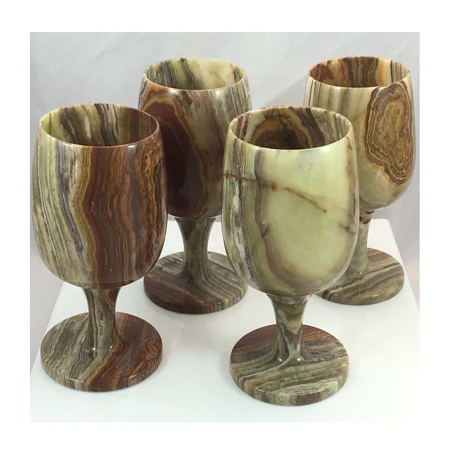 Best Quality Brown And Green Onyx Drinking Glass Set Of 4 Pcs
