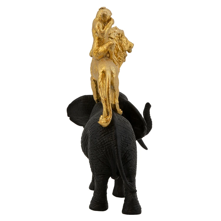 Home Decor Resin Elephant Statue, Table Ornament Animal lion Monkey Abstract Black Golden Sculpture