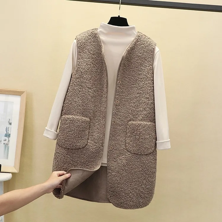 Wholesale Autumn Winter New Design Korean Style Vest Coat Women Slim-Fit Pocket Waistcoat Mid-Length Vest Cardigan for Women