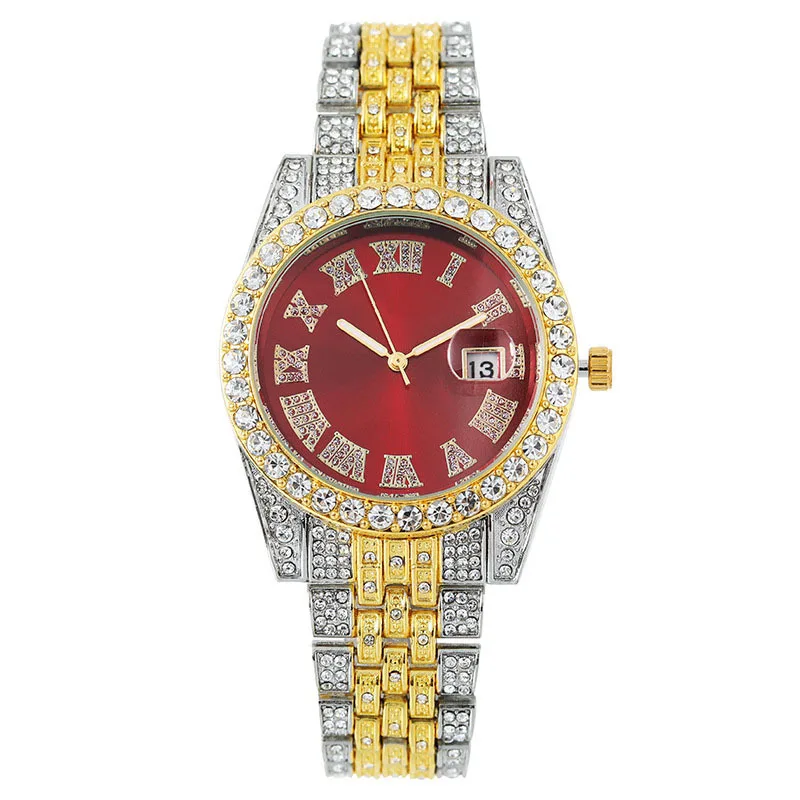 Hip Hop Various Color Fully Iced Out Alloy Bling Watches Dial Quartz Diamond Men Wrist Watches