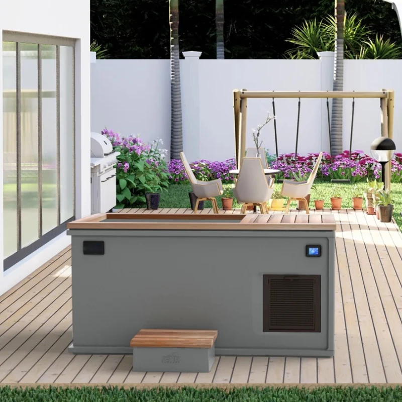 Athlete Recovery All In One Wooden Stainless Steel Liner Ice Bath Cold Plunge Tub With Water Chiller and Cover