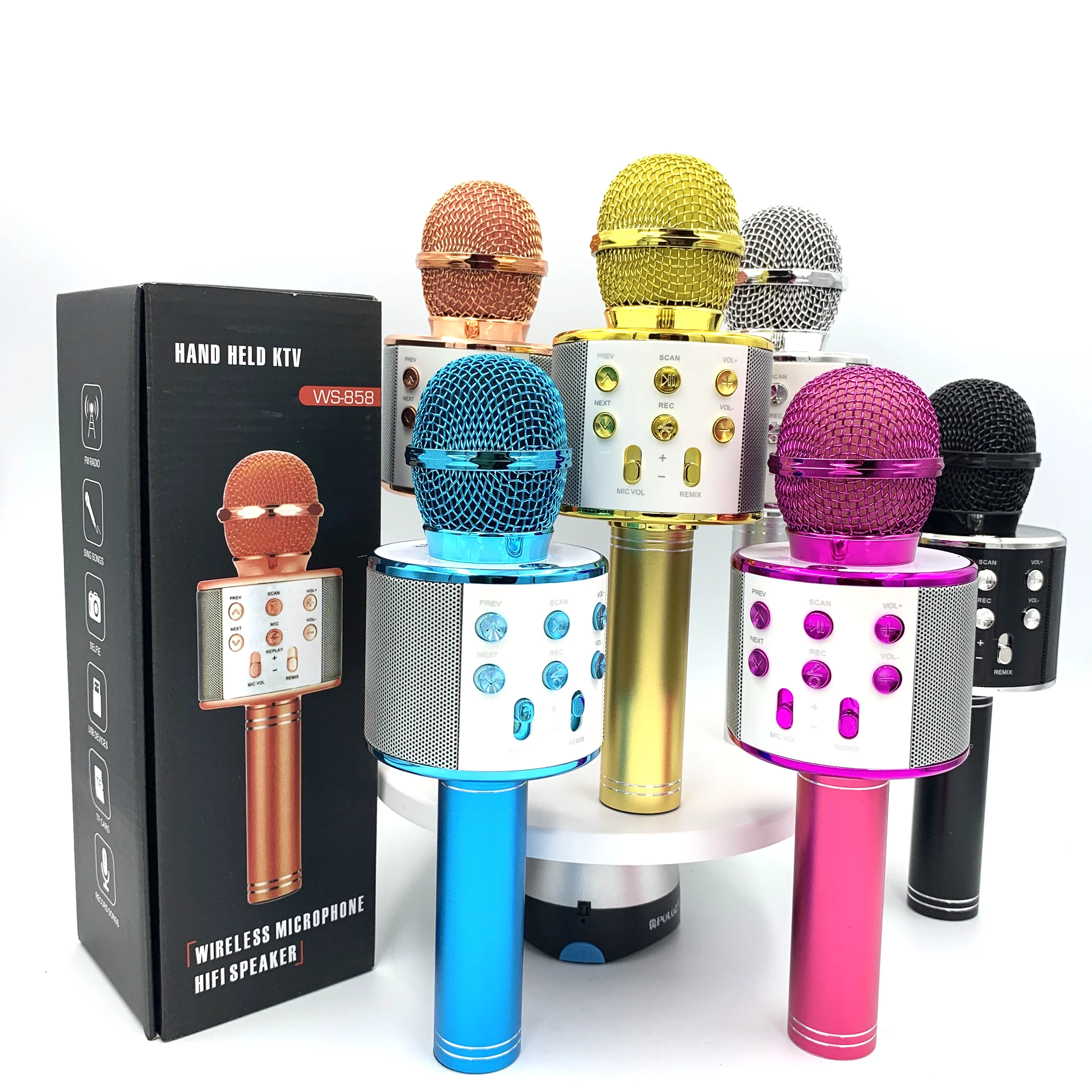  Ws858 Professional Microfonos Mic Magic Sing Led Kid Portable Speaker Ws 858 Wireless Karaoke Microphone For Home Party Ktv