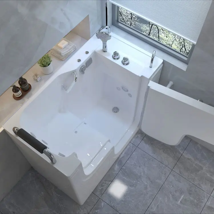 Freestanding Soaking Bathtub Walk in Bathtub White Solid Surface Bathtub with Door
