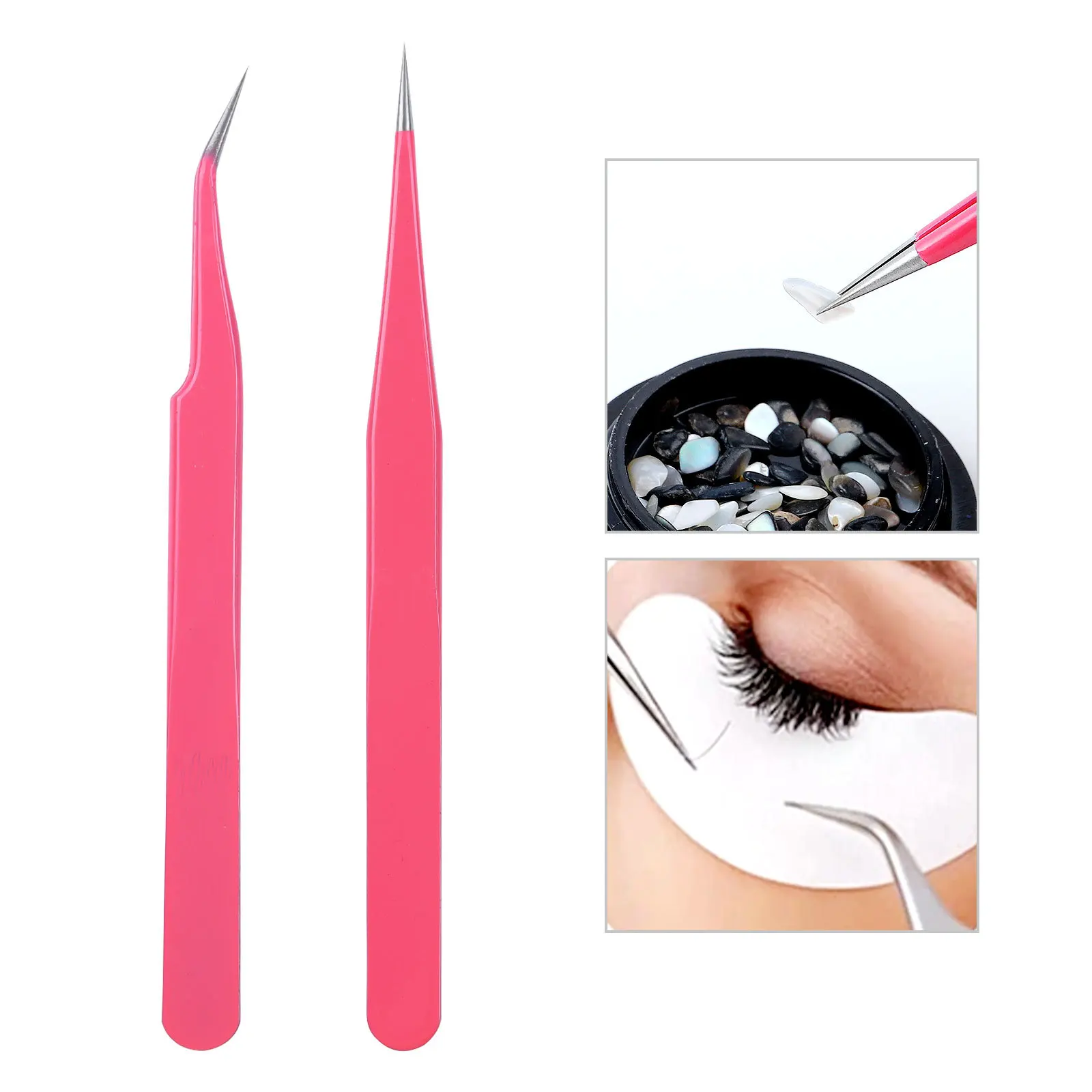 Nail art tools stainless steel elbow straight pink nail tweezers