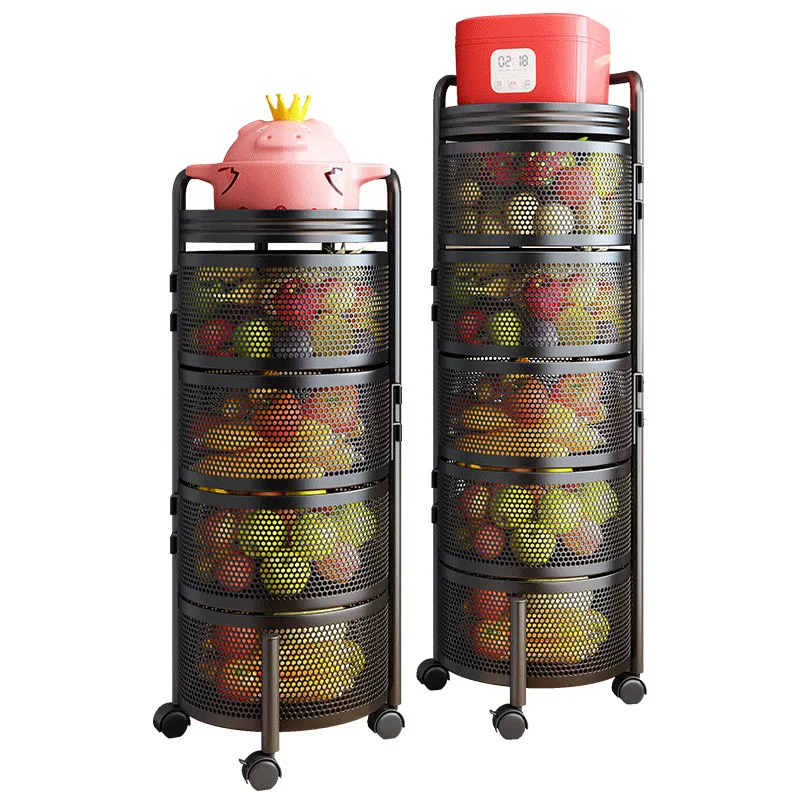 2022 hot sale Kitchen Shelf round Layered Standing Shelf Unit Kitchen Storage Rotating Vegetable Rack Floor Standing Rack