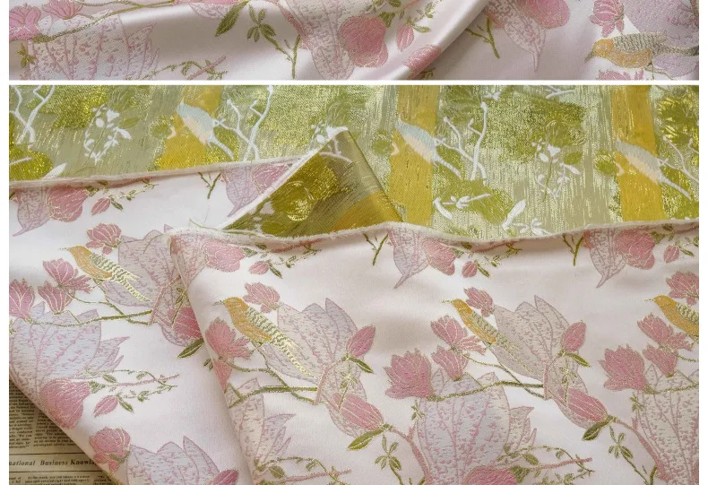 Soft Jacquard Brocade Woven Jacquard Fabric Pink Tweed Fabric