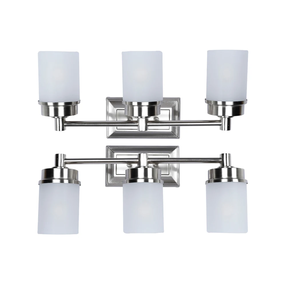 Wall Lamps Up and Down Luminous Frosted Glass Bath Vanity Light 3 Light Brushed Nickel Retro Vanity Light