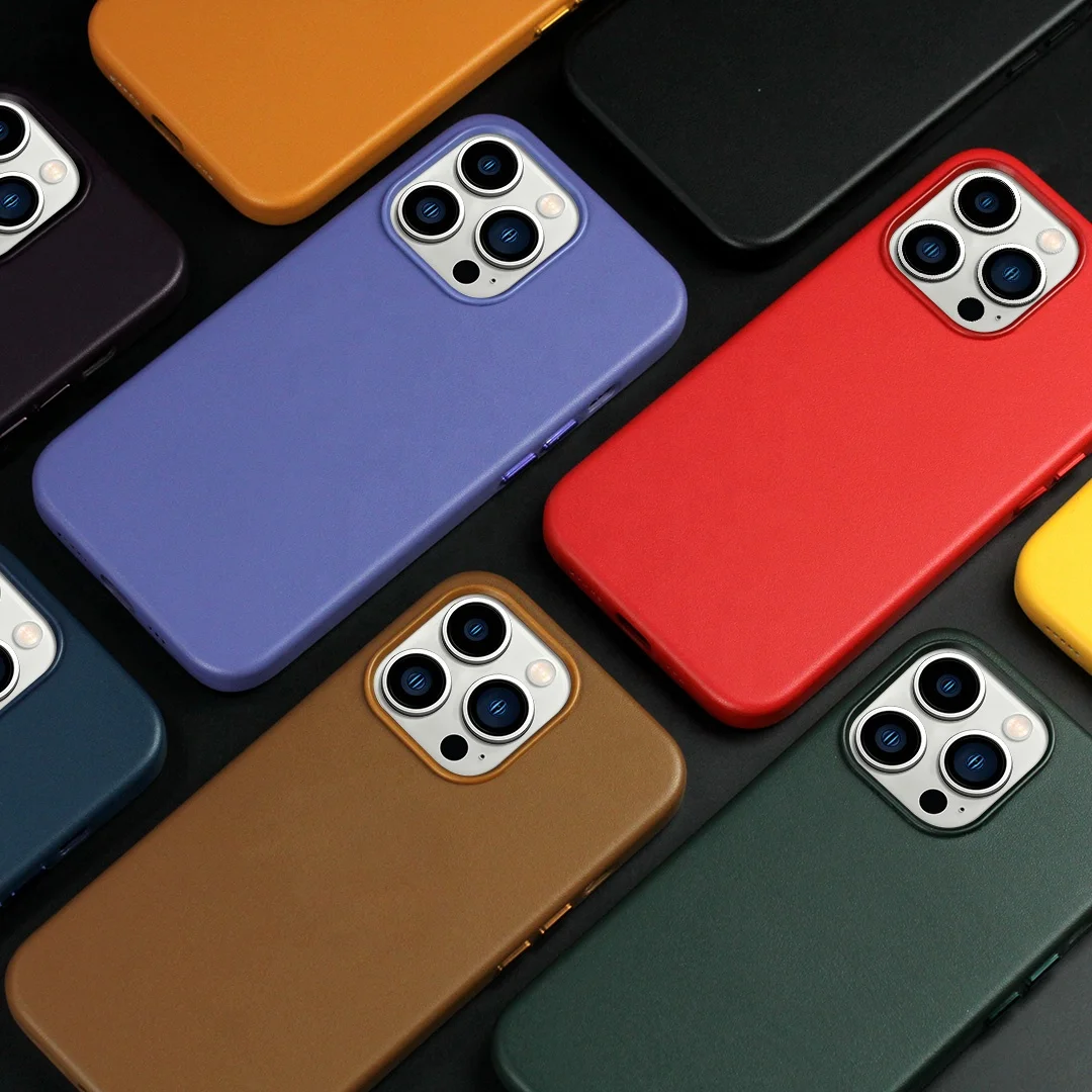 WOWCASE 2023 Genuine Smooth Leather Phone Case Mobile Phone Case For iPhone 13 14 15 Pro Max With Magnetic Animation