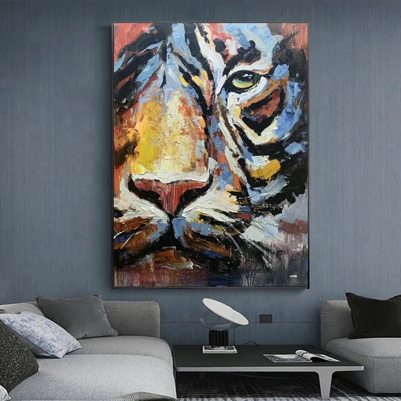 Картина на холсте тигр Новый продукт Современный стиль Животные Картины Искусство творчество агрессивный Тигр Настенная картина вручную