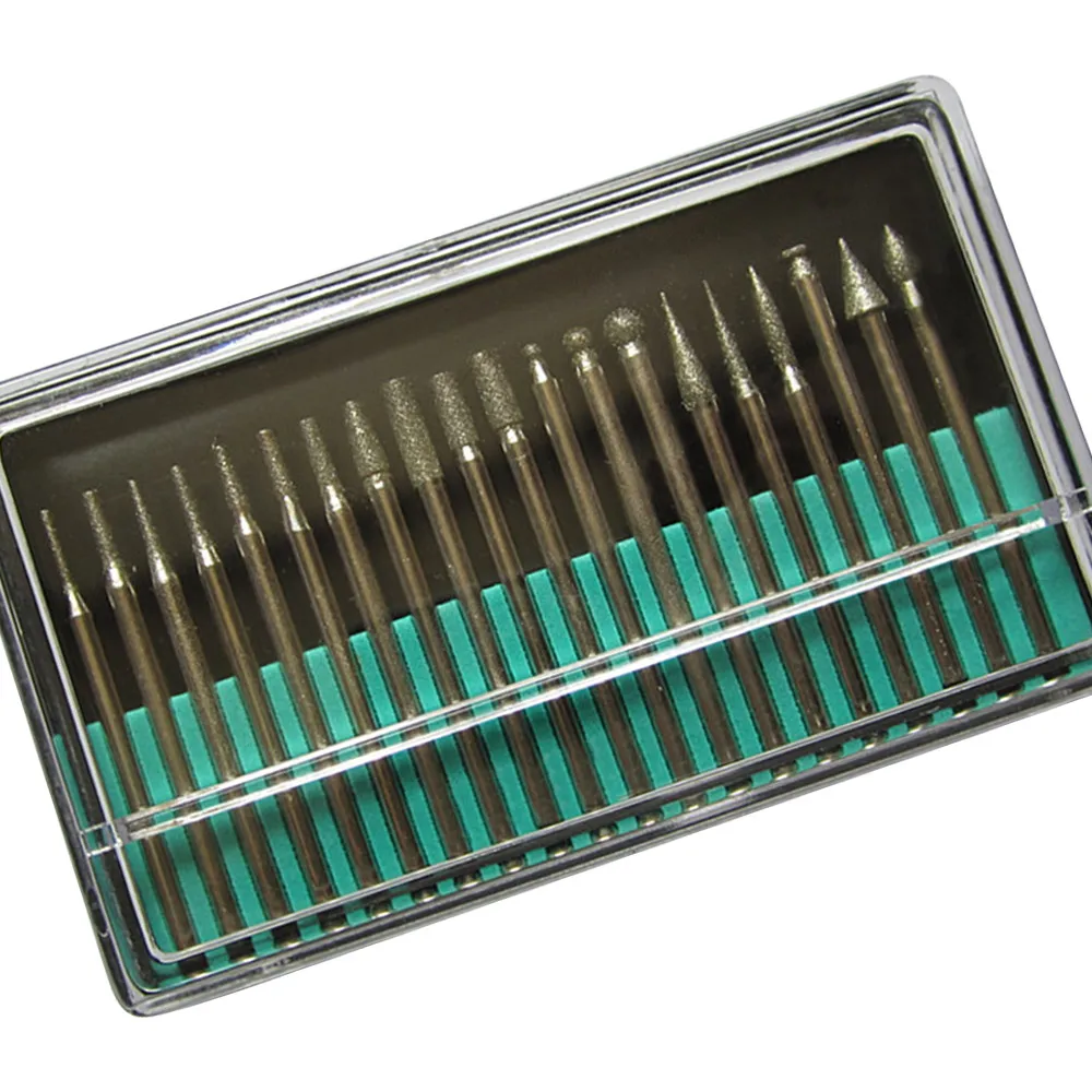 20PCS 3mm Shank Diamond Grinding Needle Carving Polishing Set Mounted Point