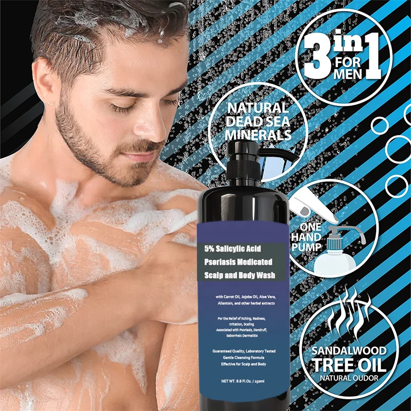 5% Salicylic Acid Psoriasis Medicated Scalp & Body Wash Relief For Psoriasis Dandruff Seborrheic Dermatitis With Carrot Oil Aloe