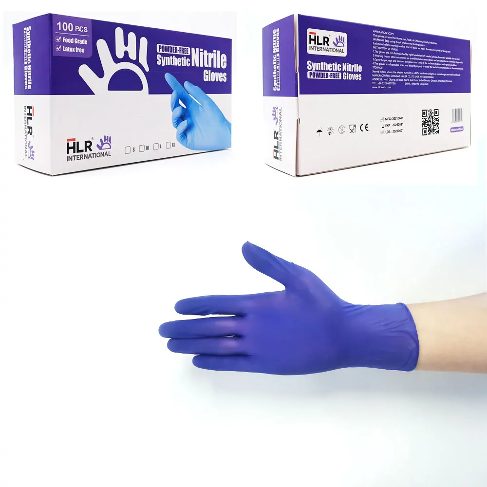 HLR Gloves Disposable Blue Nitrile Vinyl Synthetic Gloves