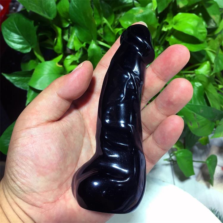 Hot selling natural crystal carved decoration black obsidian artificial penis carvings