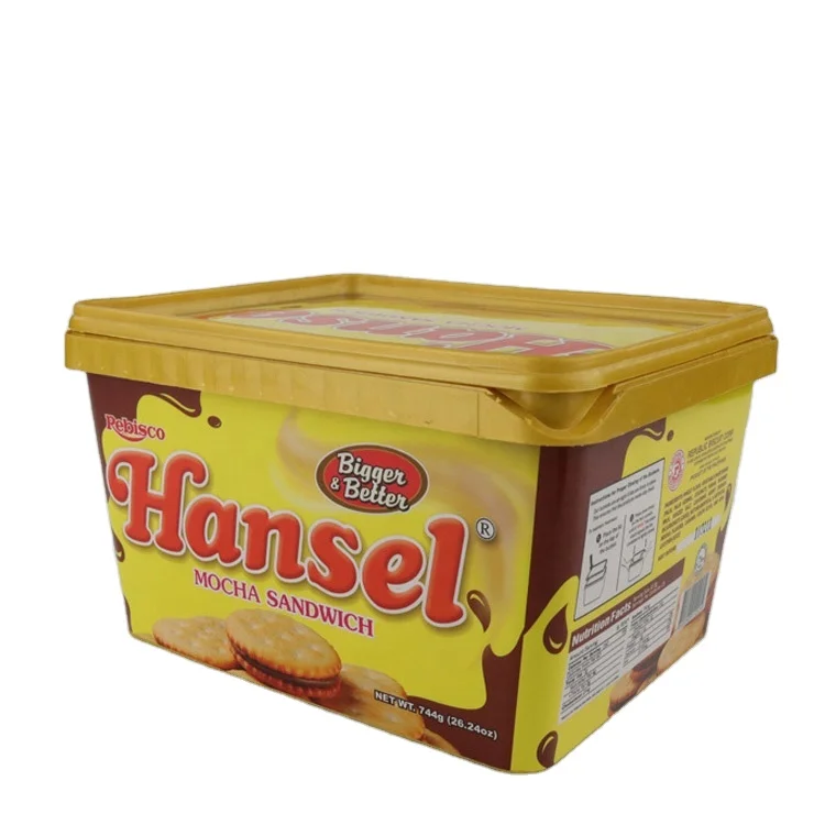Eco friendly disposable custom logo printed rectangle IML cookie packaging plastic biscuit container