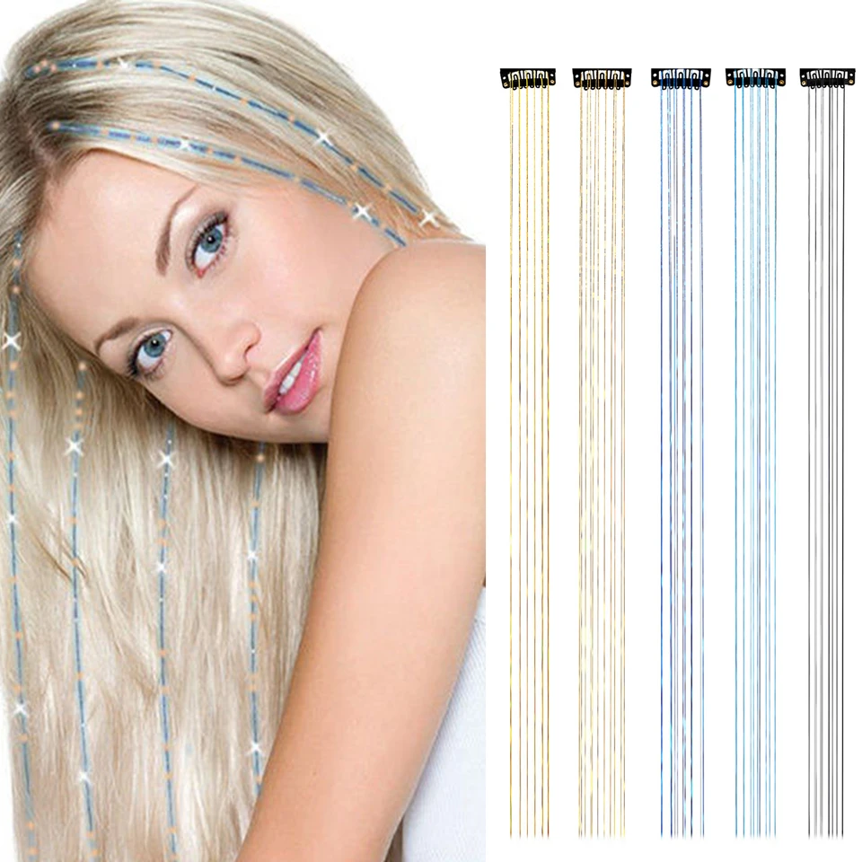 Sparkle Shiny Hair Tinsel Hair Extensions glitter heat resistant tinsel hair extension with clips