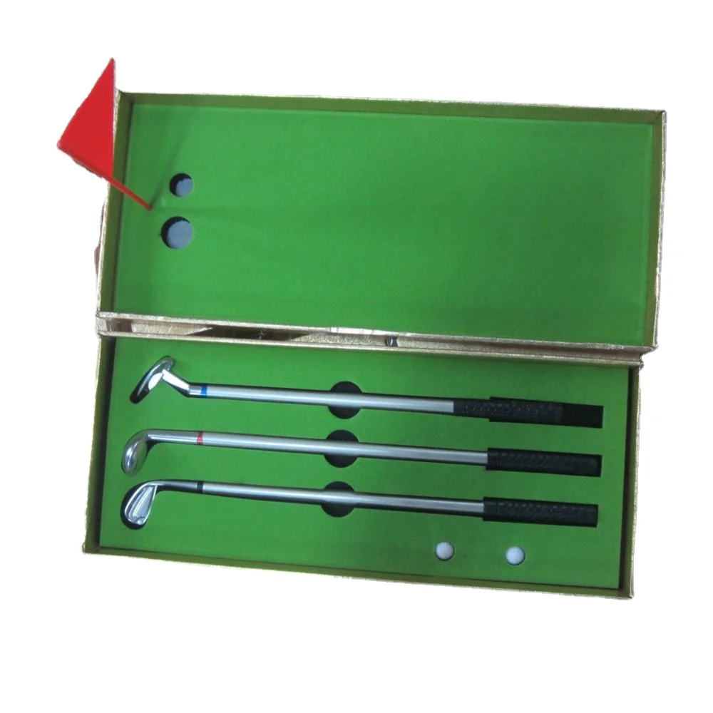 Gold box packed Office souvenir business gift set mini golf club Ballpoint Pen gift set