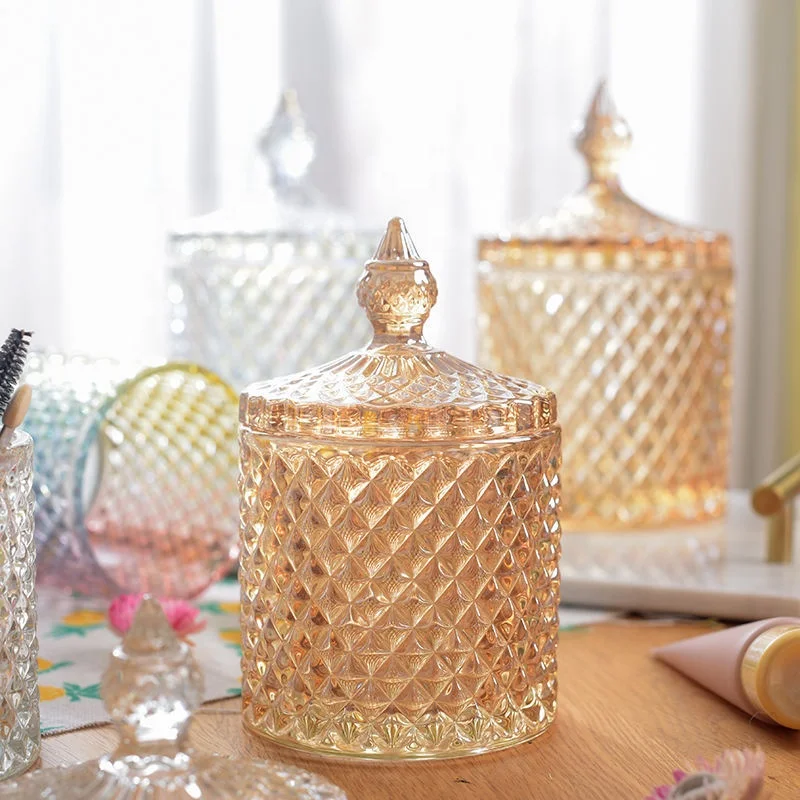 Wholesale Antique Crystal Glass Candy Jar Roman Candy Jar with Lid