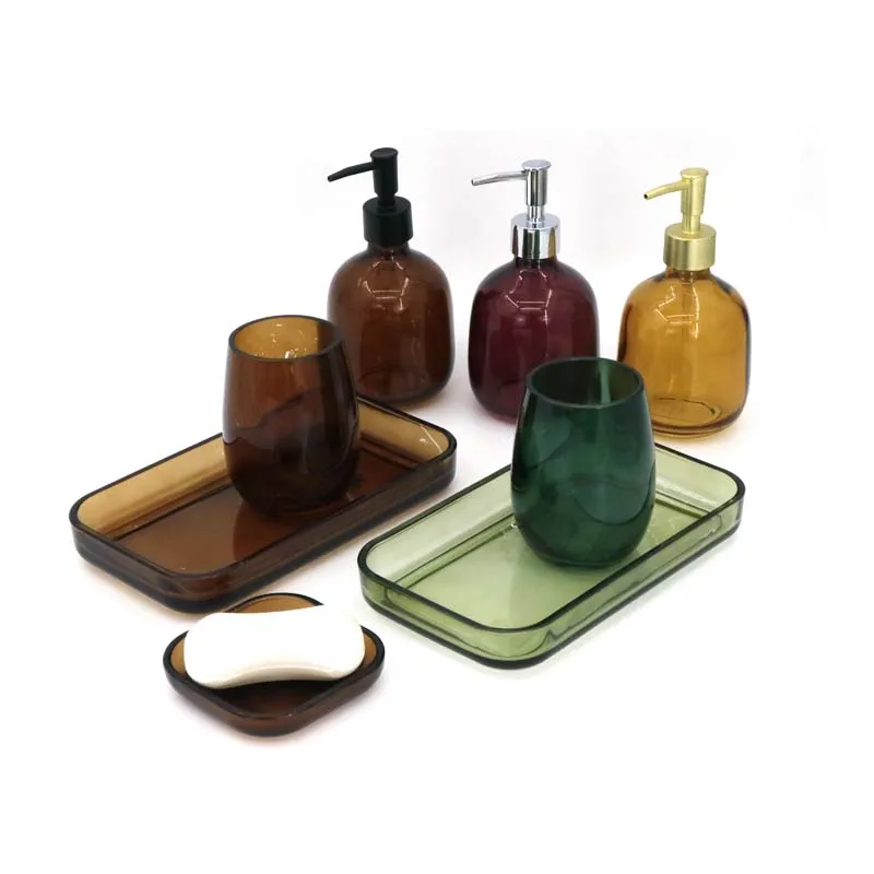 Top Quality Hot Selling Five Piece Glass  Bathroom Accessories soap dispenser set bathroom accessory