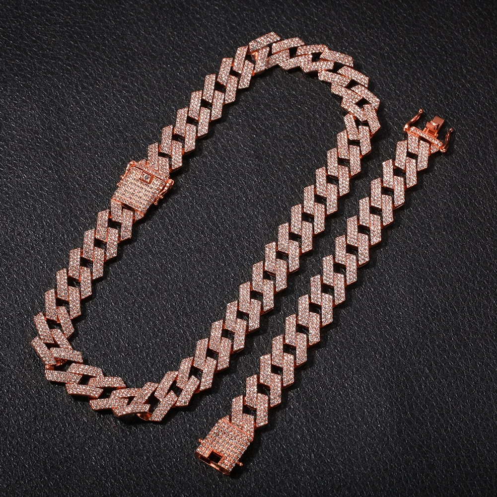  Hip Hop Cuban Link Choker Jewelry 3 Row CZ Iced Out Thick Chain Diamond Necklace