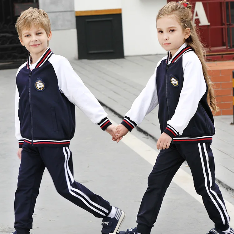 Бейсбольное костюмы для девочек женские в стиле «лолита»; Детская школьная форма; Костюмы для детского сада; Сезон весна-осень; Бело-военно-морской флот школьные тренировочные костюмы