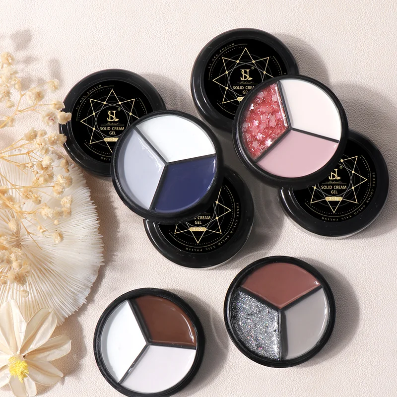 HS Private Label Tri Color Solid Gel Polish New Upgrade Pudding Mud Solid Gel