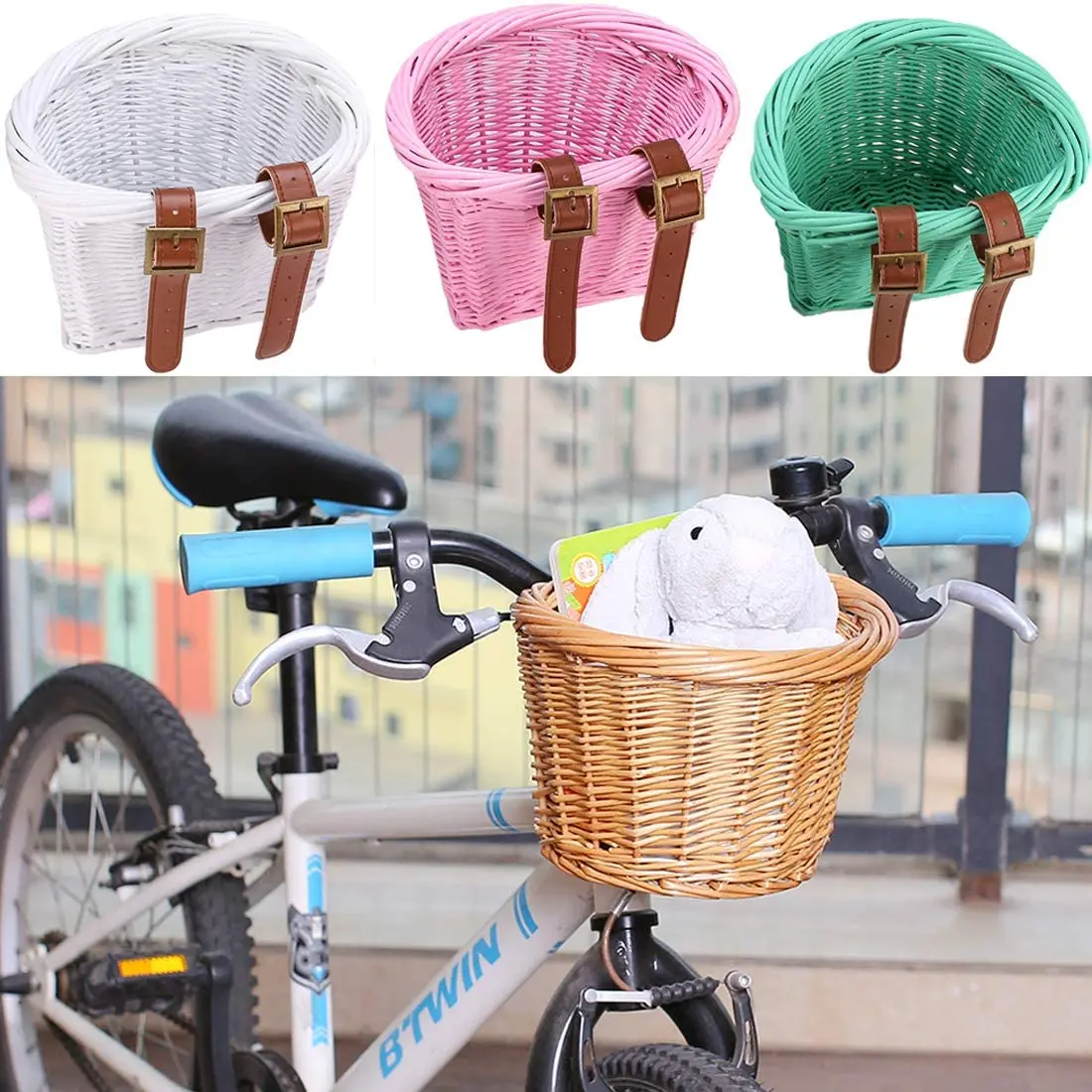 Factory Supply wholesale bicycle rattan basket mini pink bicycle front basket