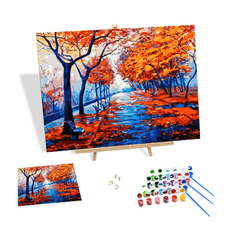 Wholesale Diy Painting by Numbers Modern Red Maple Leaf landscape Paint by Numbers kit for Home Decor Gifts