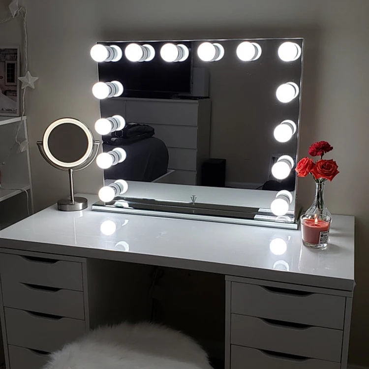 Настольное светодиодное зеркало с регулируемой яркостью для макияжа, голливудское зеркало с лампочками