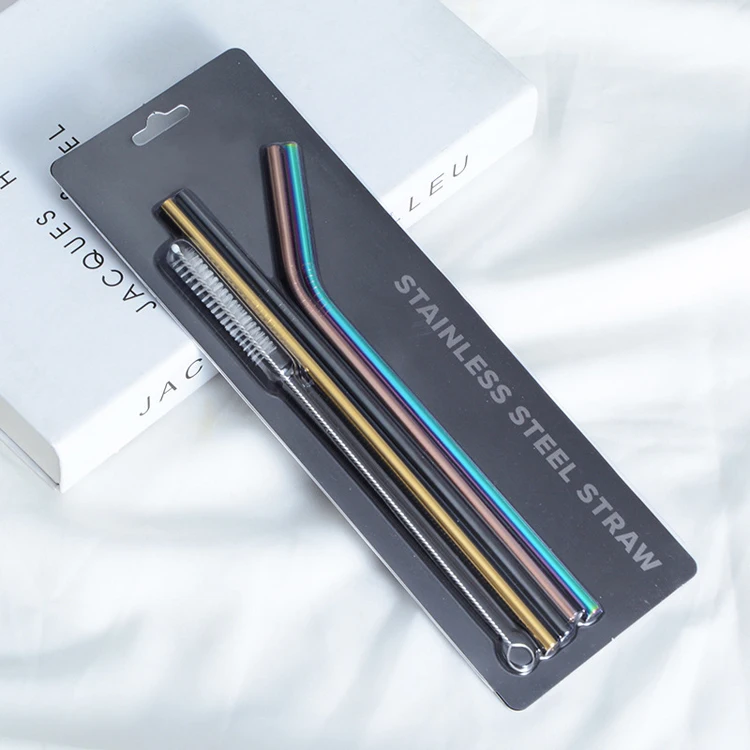 custom stainless steel metal reusable straw for drinking with free packing