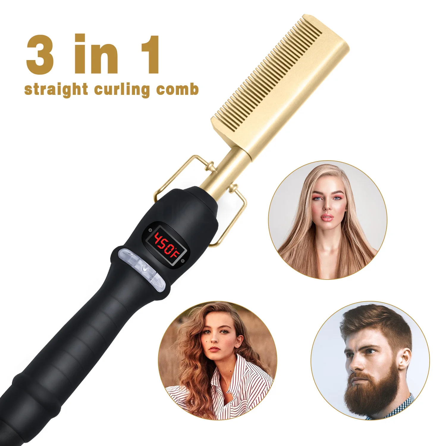 3 in 1 Household Hair Curler Wet and Dry Copper Comb Multifunctional Straight Comb Beard Comb