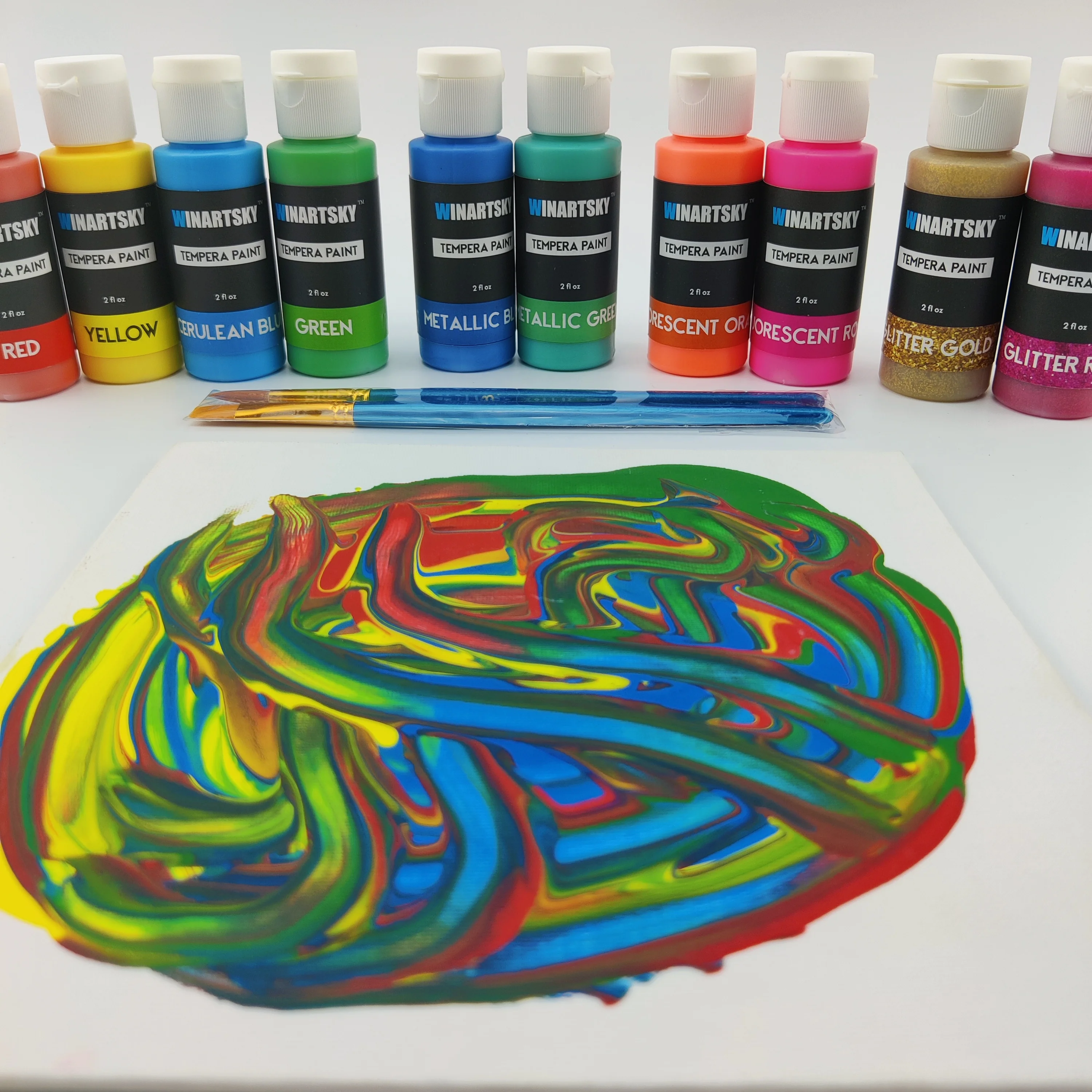 10 Colors 60ml with 3 brushes Washable Tempera Paint Set  for Kids