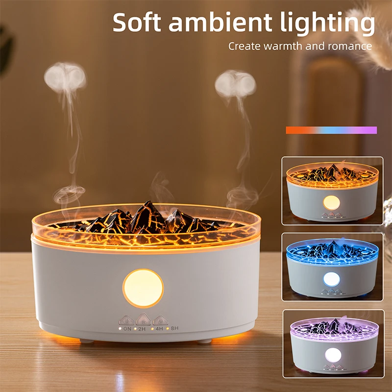 New Arrival Essential Oil Diffuser 300ml Volcano Humidifier with Flame & Volcano Mist Mode Flame Diffusers for Home Bedroom