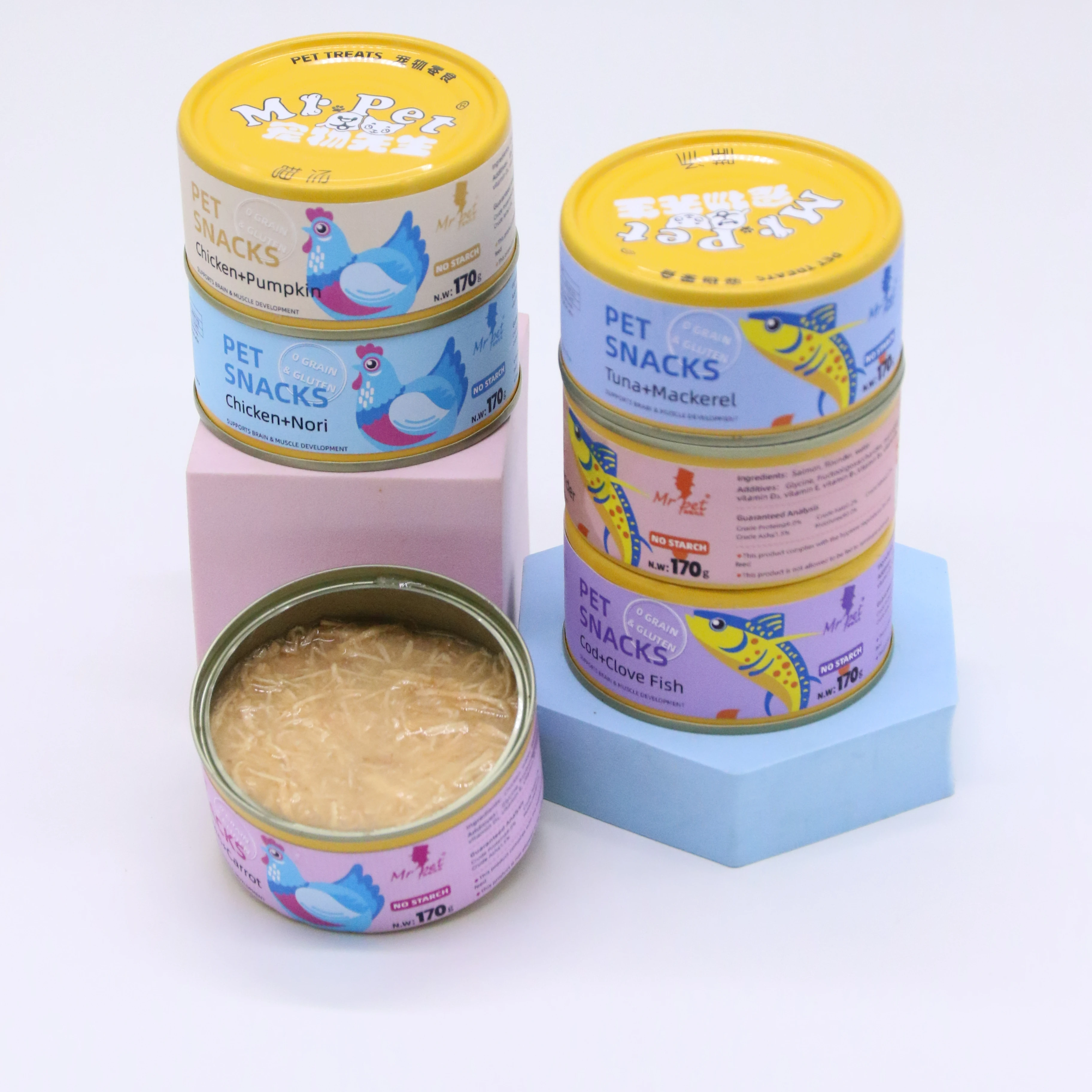 Оптовая продажа от производителя OEM ODM 170 г для здоровья и питания с ароматом курицы и рыбы влажный корм для кошек Консервированный Корм для домашних животных