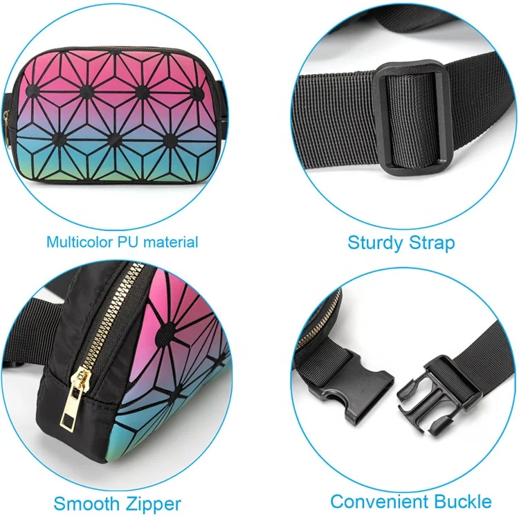 Sports Reflective Fanny Pack Chest Packs Hip Bag Geometric Luminous Holographic Waist Belt Bags