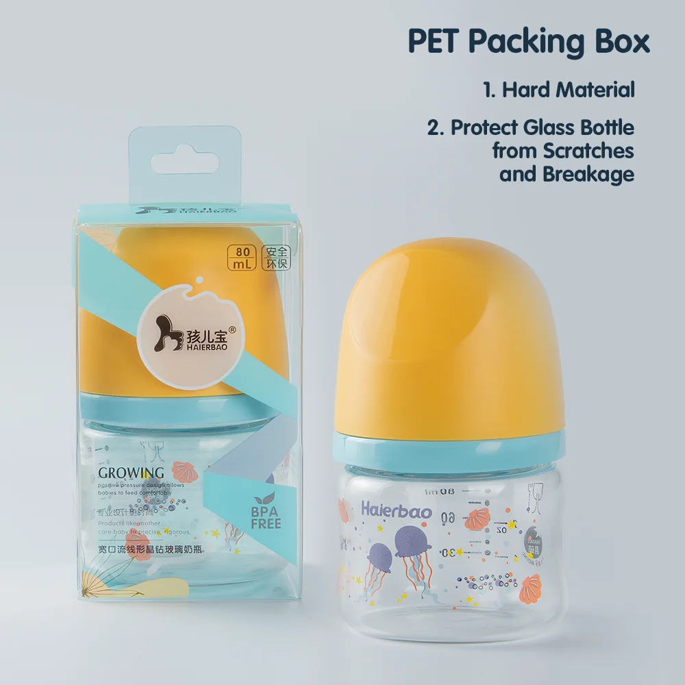 Stock High quality glass milk bottles wide mouth anti bloating newborn milk bottle breastfeeding glass bottle gift packaging set