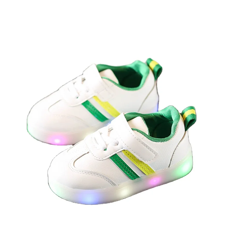 
Wholesale Children Luminous Shoes Boys Girls Stripe Sport Running Shoes Baby Lights Fashion Sneakers Toddler Kids LED Sneakers 