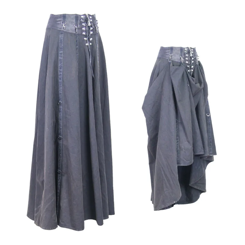 SKT017 devil fashion summer daily punk versatile sexy flowing  black long half skirts with belts