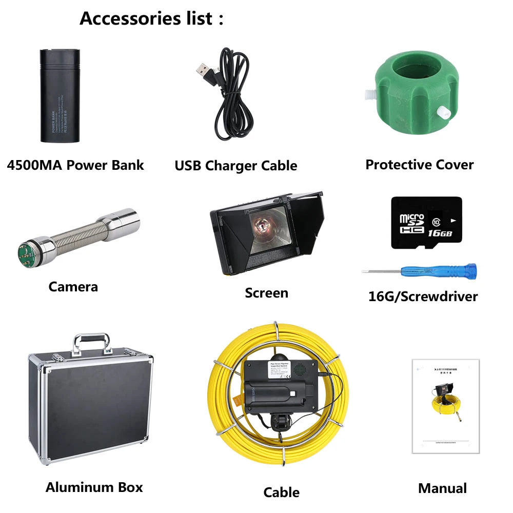 4.3 Inch DVR Video recording Handheld Industrial Pipe Inspection Video Camera 512Hz Auto balance Drain Sewer Pipeline Endoscope