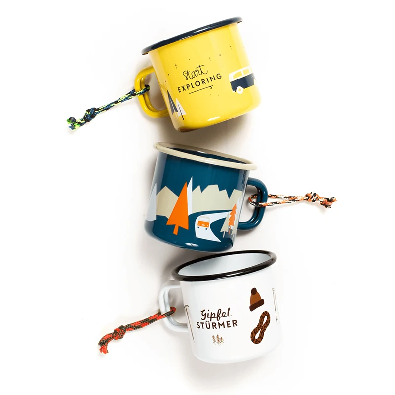 250ml custom two tone black matte powder enamel metal campfire coffee mugs