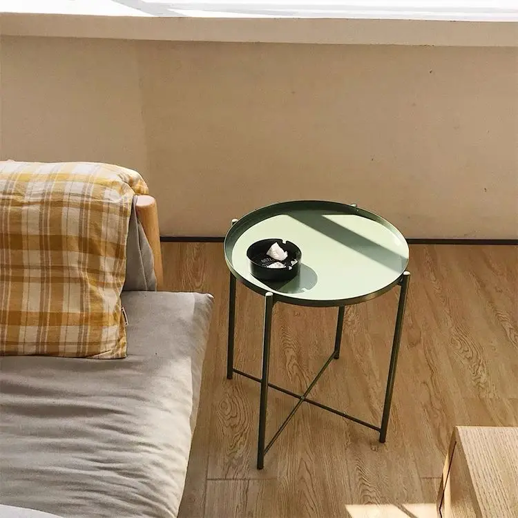 Tray Metal Sofa Side Small Round End Waterproof Outdoor or Indoor Snack Accent Coffee Side Table