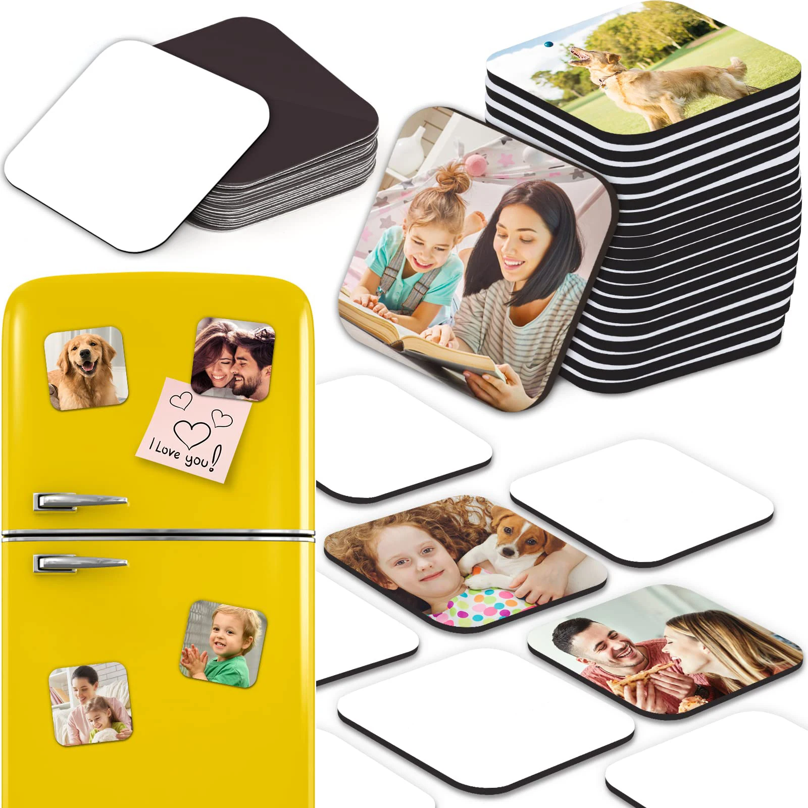 OEM  sublimation fridge magnet blank square heart shape round sublimation mdf board custom logo model sublimation magnets blanks