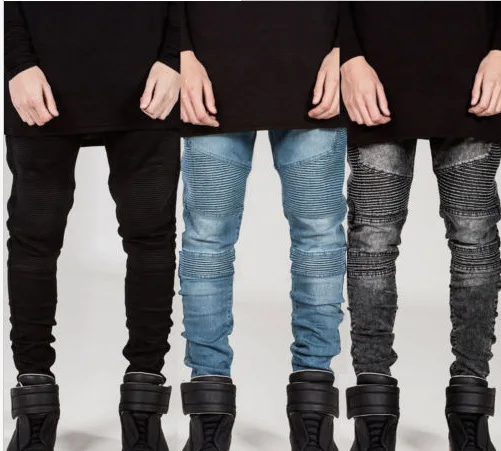 Mens Jeans Ripped Distressed Skinny Pencil Pants Solid Color Streetwear Hip Hop Clothing Denim Wholesale Pants