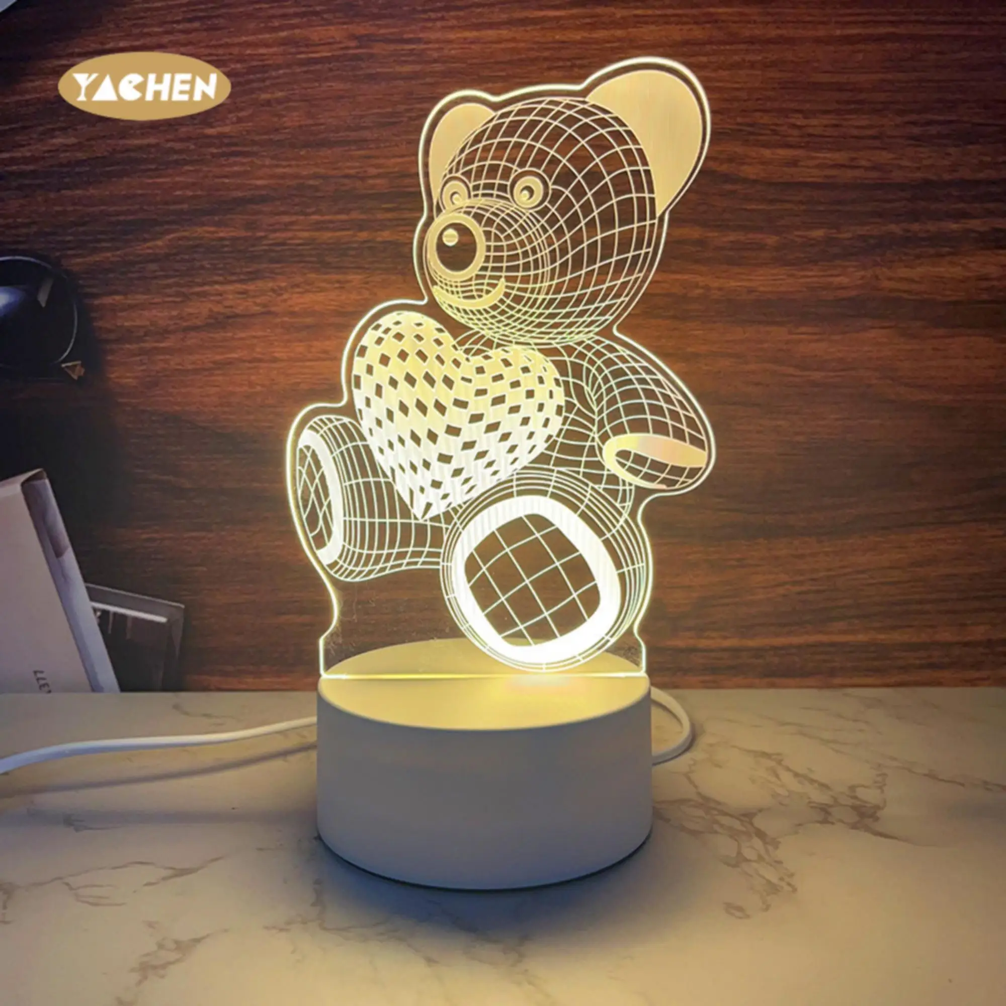 YACHEN New White Warm 3D Stereo Night Light New Christmas LED  Acrylic Birthday Party Gift for Boys and Girls Party Supply